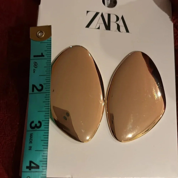 Zara Large Geo Goldtone Flat statement drop earrings - Picture 3 of 8
